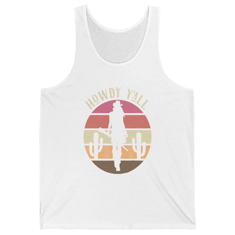 Retro Cowgirl Howdy Y'all Cactus Rodeo Cowboy Western Texas Unisex Jersey Tank