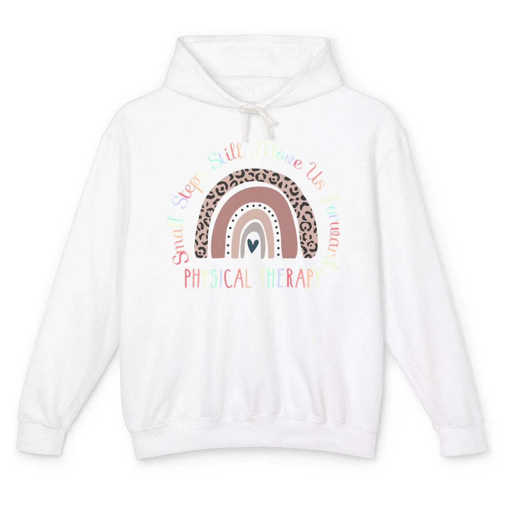 Physical Therapy Small Steps Move Us Forward Leopard Rainbow Unisex Lightweight Hoodie