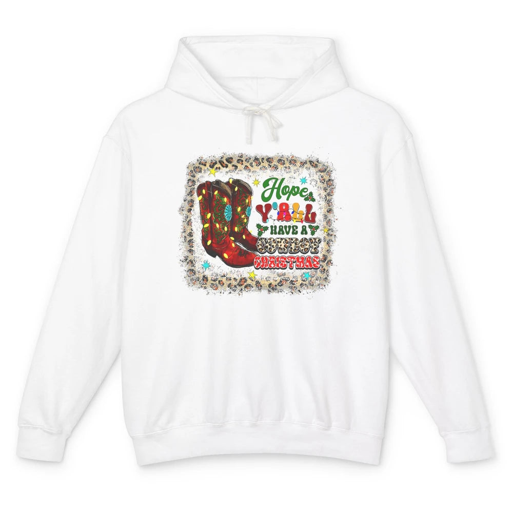 Merry Christmas Cowboy Boots Leopard Xmas Lights Western Unisex Lightweight Hoodie