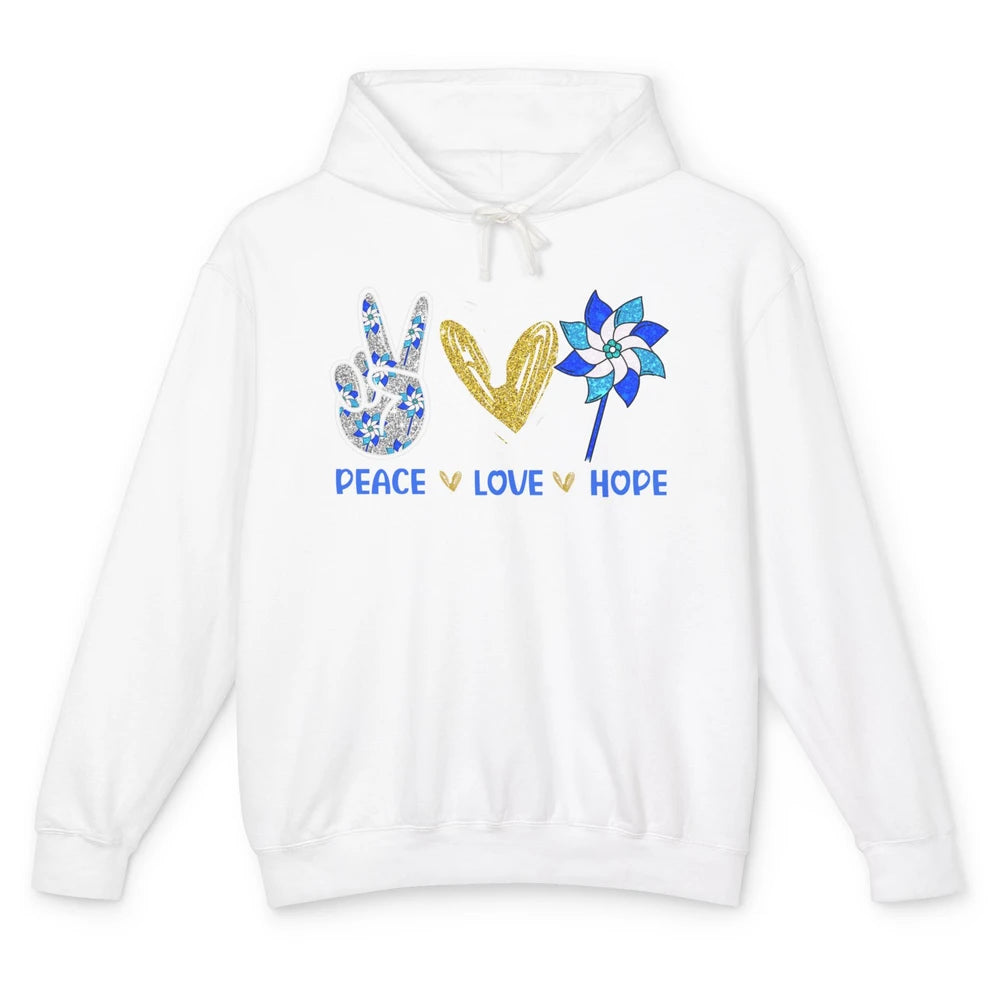 Peace Love Leopard Pinwheel Child Abuse Prevention Month Unisex Lightweight Hoodie