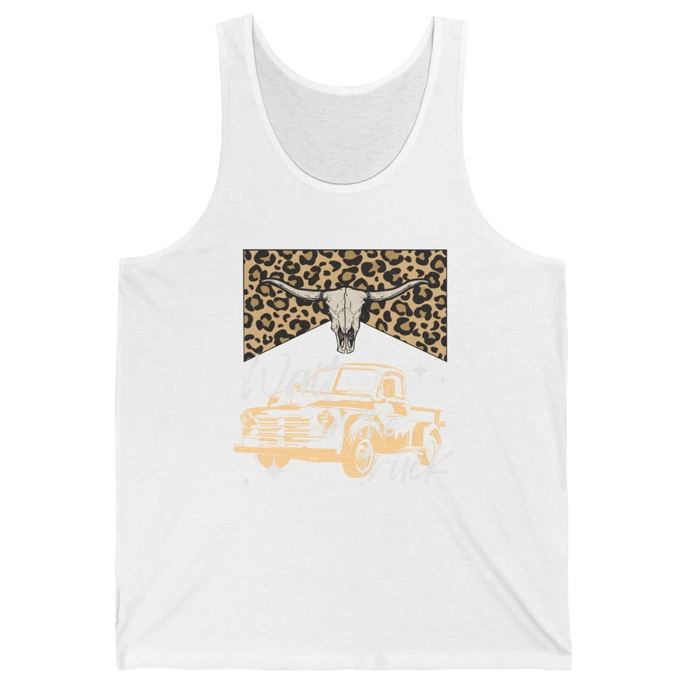 Retro Leopard Bull Skull Wait In The Truck Western Country Unisex Jersey Tank