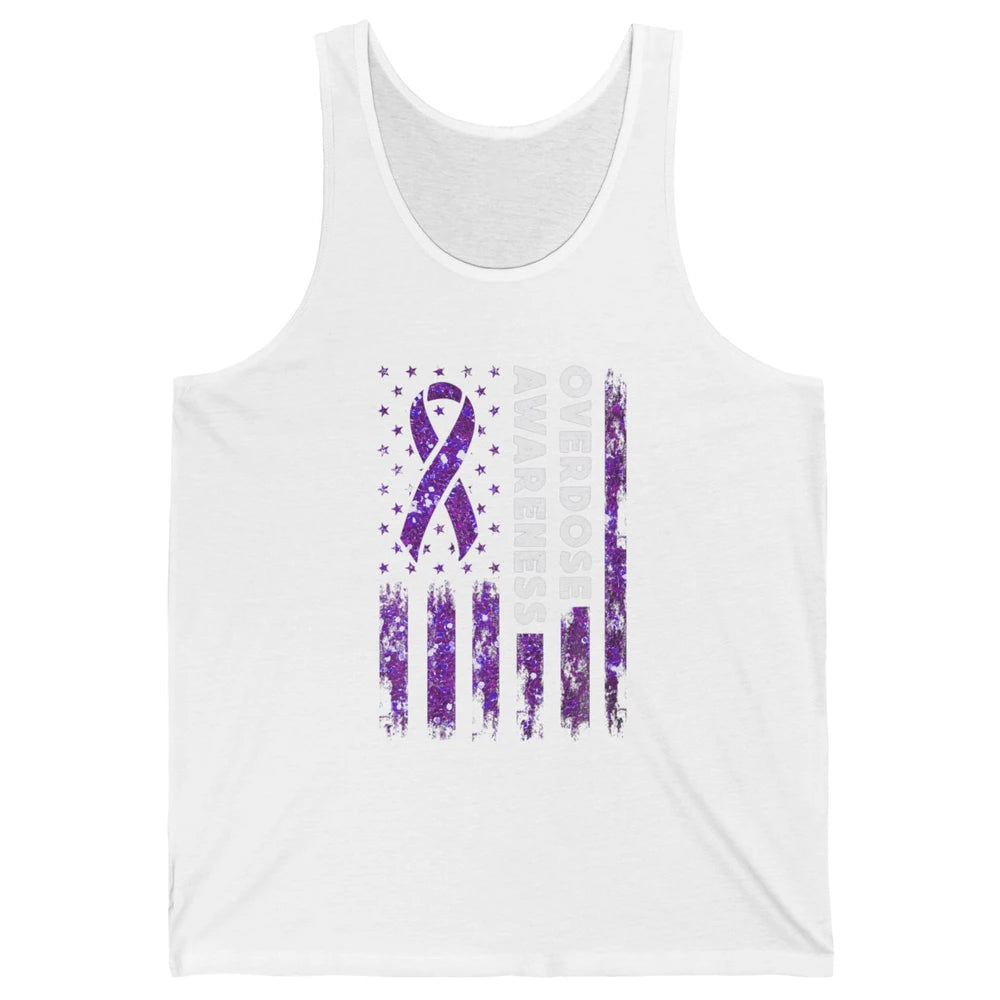 Overdose Awareness US Flag Purple Ribbon Addiction Warrior Unisex Jersey Tank