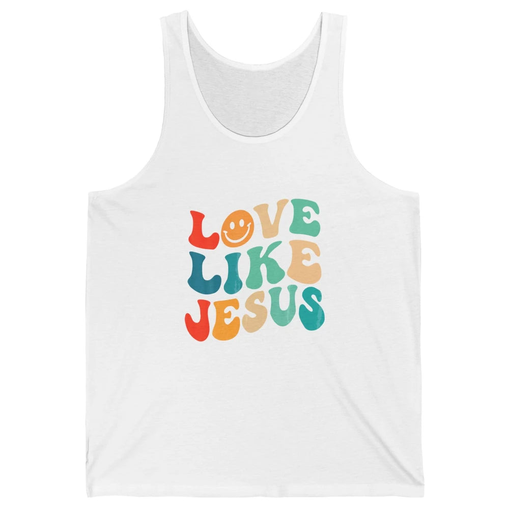 Retro Groovy Love Like Jesus Smiling Face Christ Faith God Unisex Jersey Tank