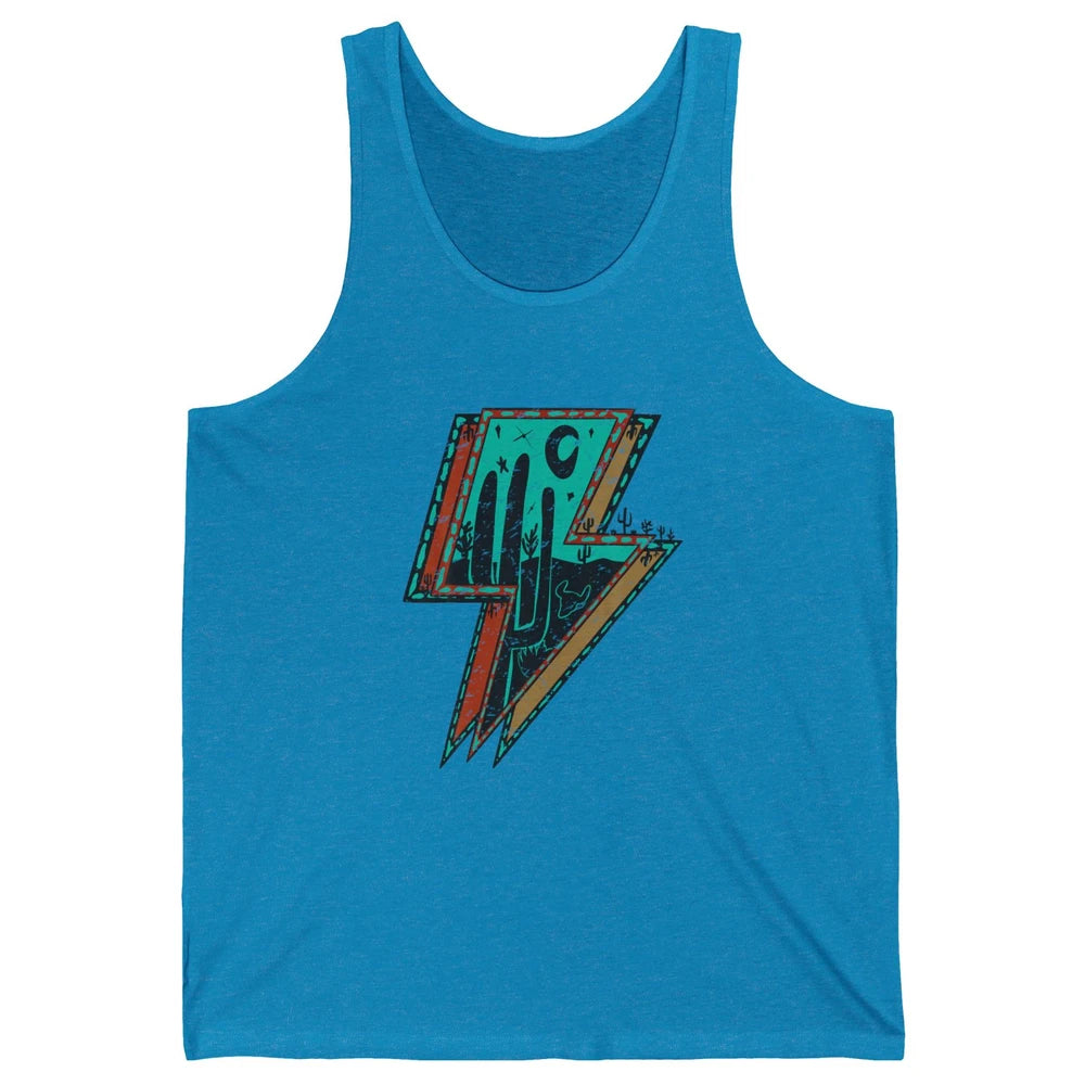 Retro Desert Cactus Night Turquoise Lightning Bolt Western Unisex Jersey Tank