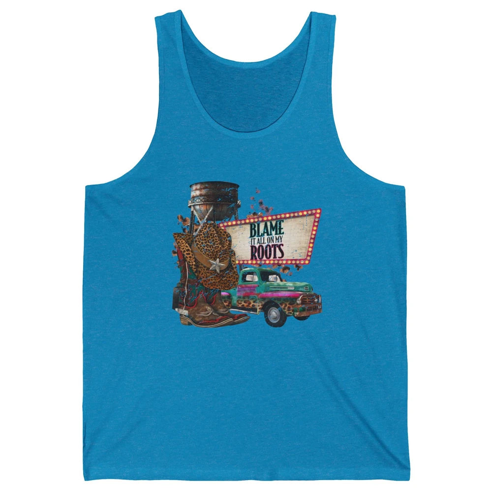 Retro Leopard Cowboy Boots Hat Blame It On My Roots Western Unisex Jersey Tank