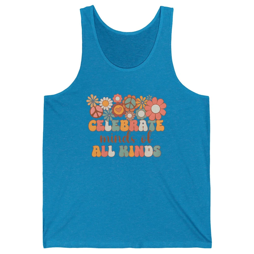 Retro Groovy Autism Celebrate Minds Of All Kind Sped Teacher Unisex Jersey Tank