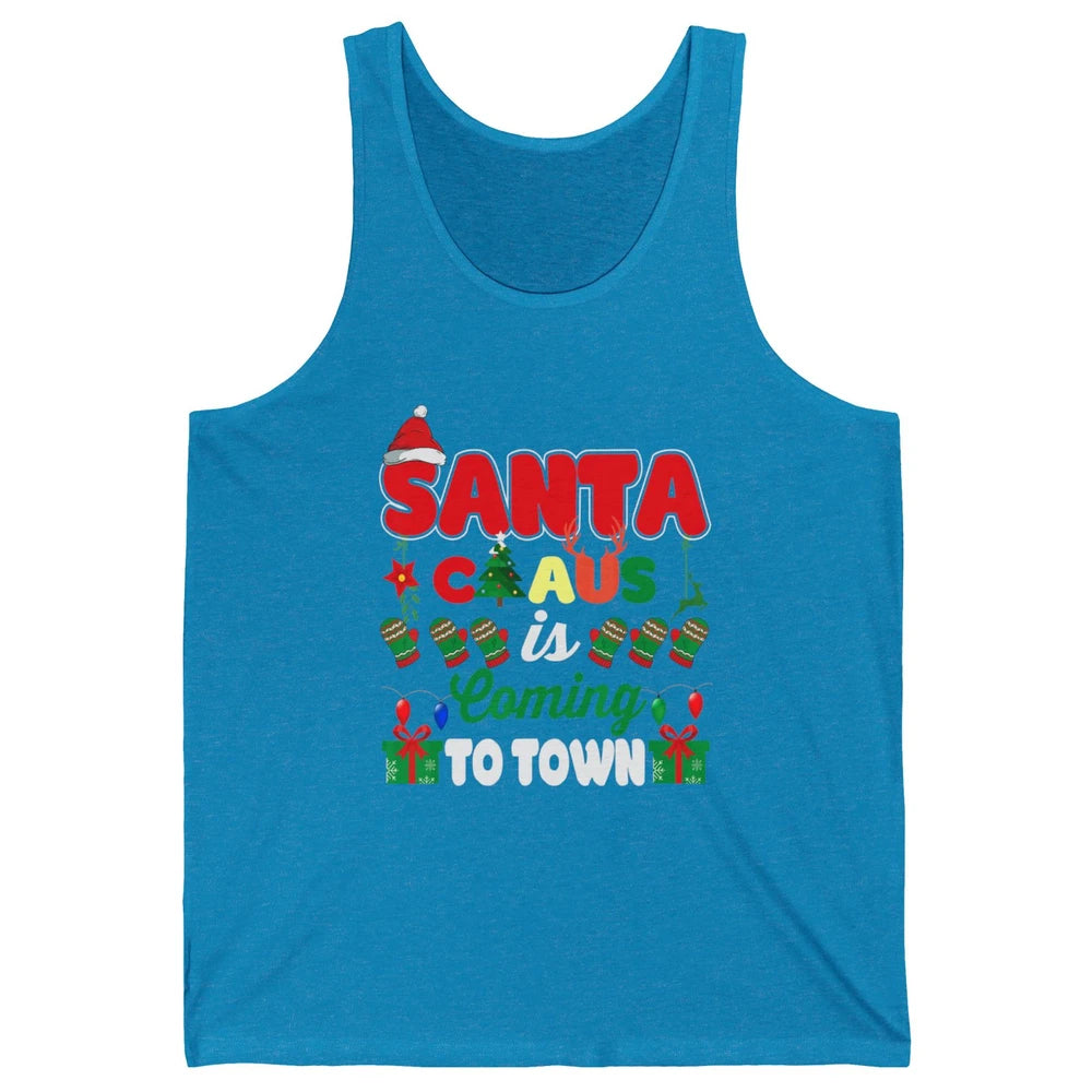 Merry Christmas Santa Claus Coming To Town Retro Xmas Lights Unisex Jersey Tank