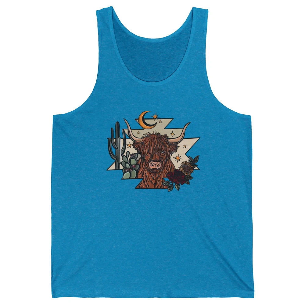 Retro Desert Cactus Highland Cow Western Country Cow Spirit Unisex Jersey Tank