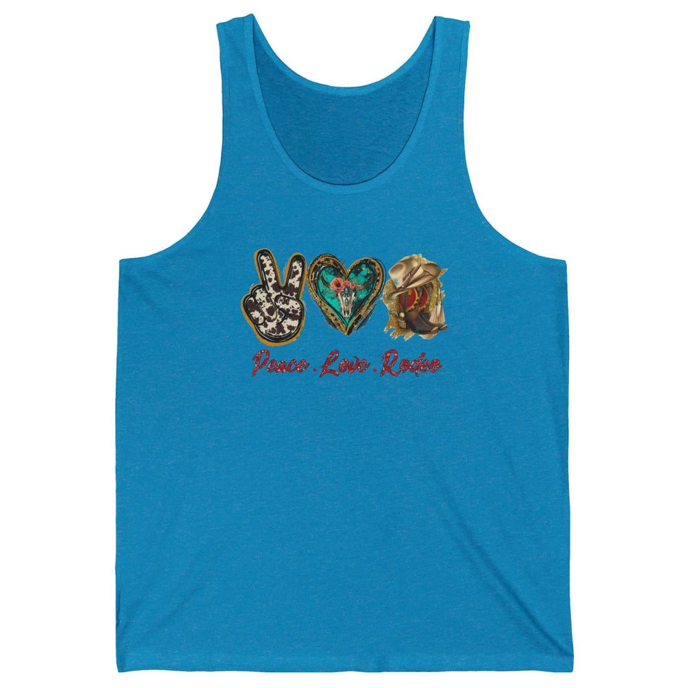 Retro Peace Love Rodeo Cowboy Boots Western Country Cowgirl Unisex Jersey Tank