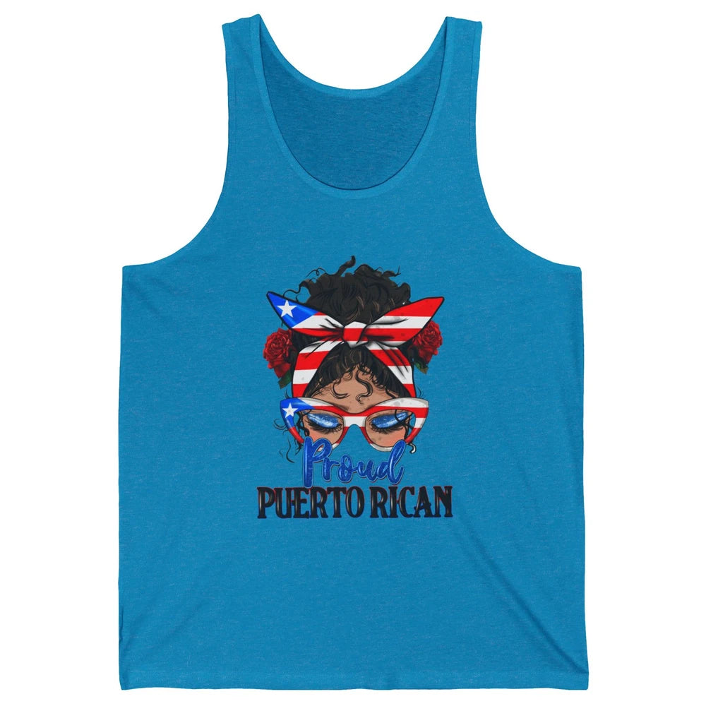 Proud Puerto Rican Girl Messy Bun Hair Puerto Rico Flag Unisex Jersey Tank