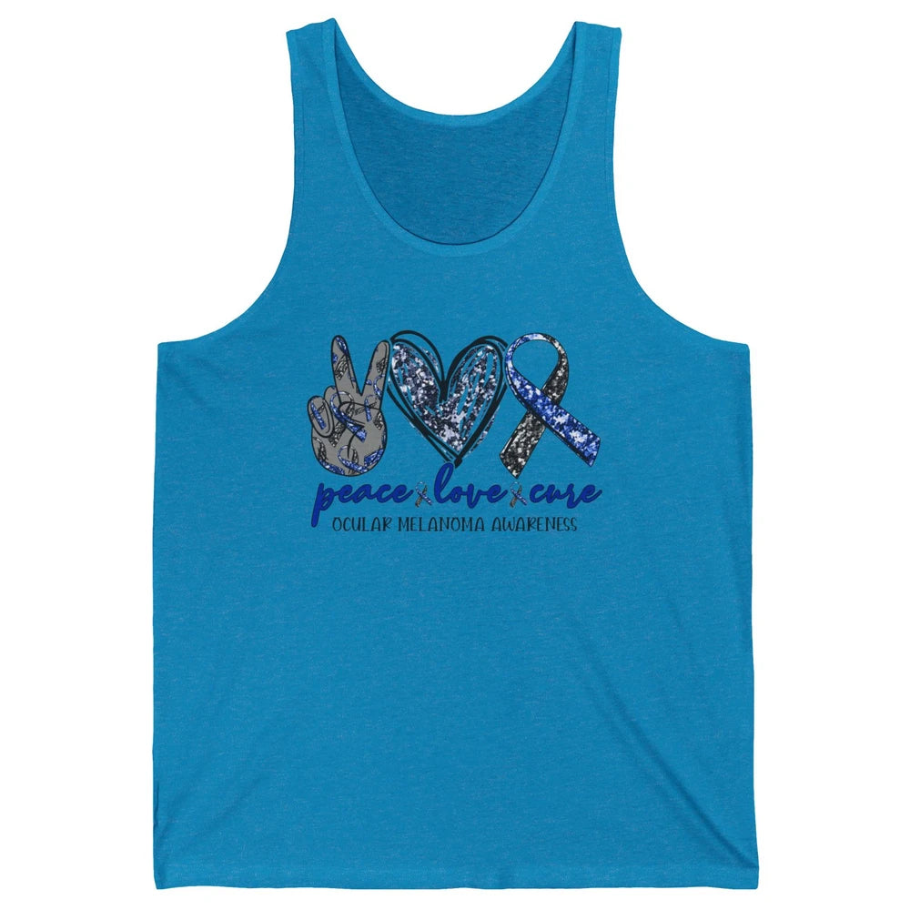 Ocular Melanoma Awareness Peace Love Cure Blue Ribbon Unisex Jersey Tank