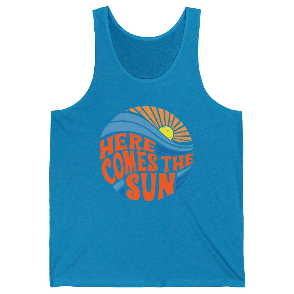 Retro Rainbow Sunrise Here Comes The Sun Hippie Girl Unisex Jersey Tank