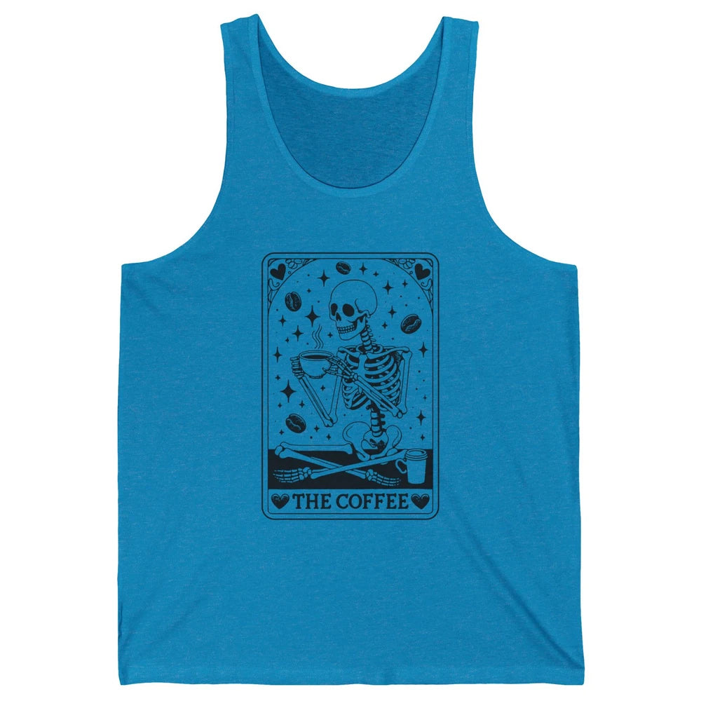 Funny Skeleton The Coffee Tarot Card Witchcraft Halloween Unisex Jersey Tank