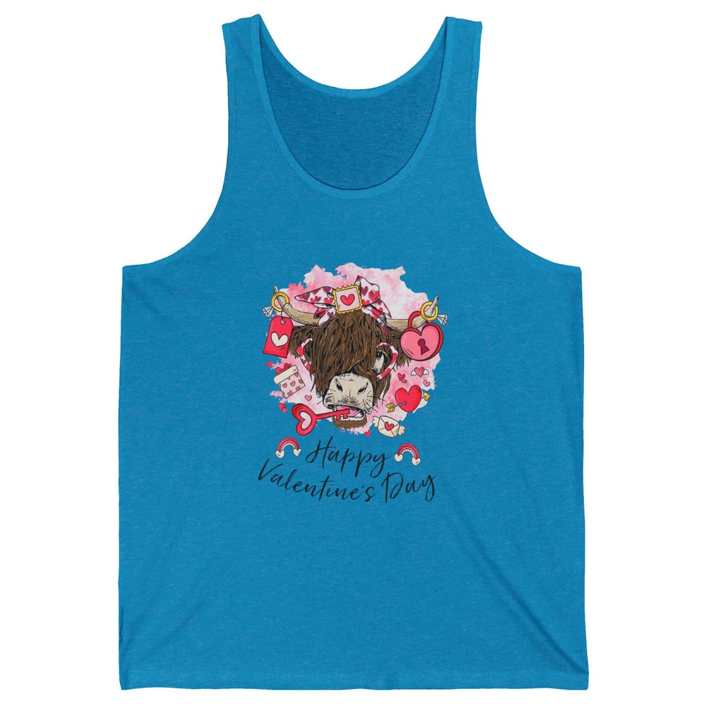 Cute Highland Cow Heart Western Happy Valentine Day Love Unisex Jersey Tank