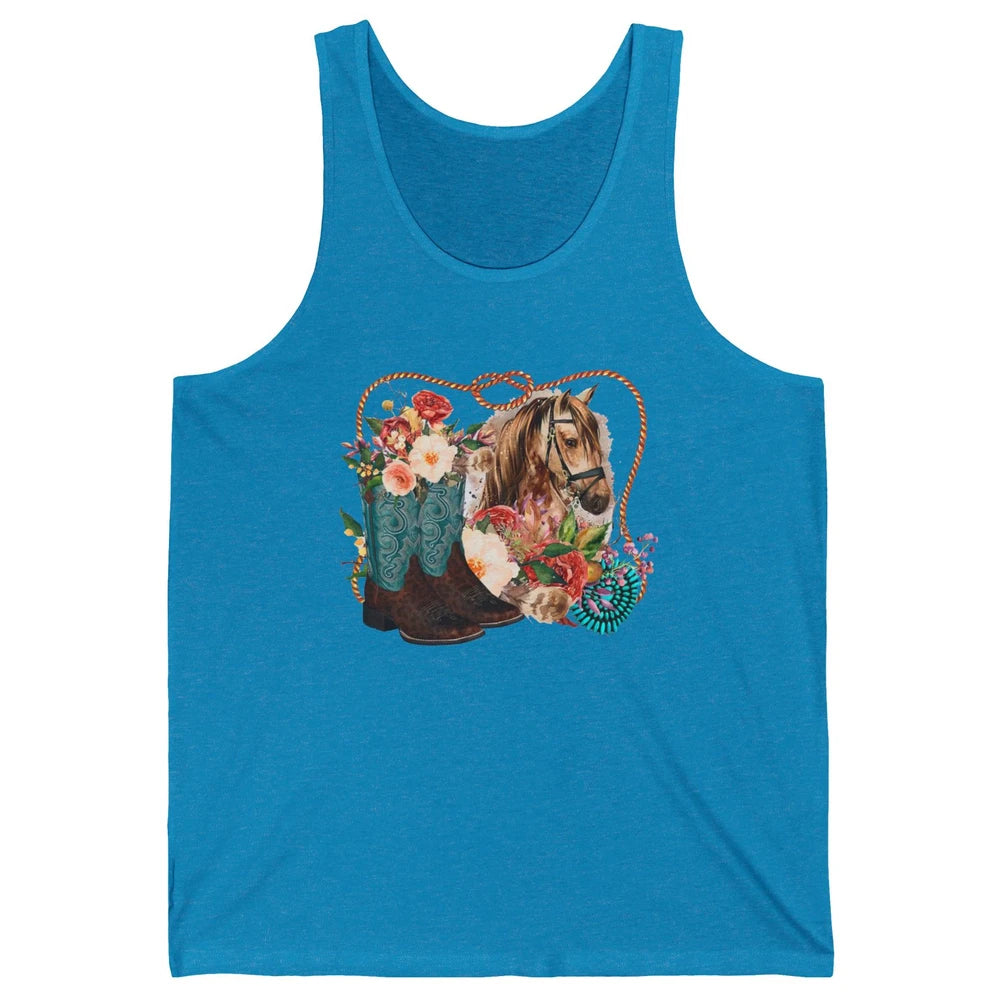 Retro Floral Cowboy Boots And Horse Western Country Cowgirl Unisex Jersey Tank