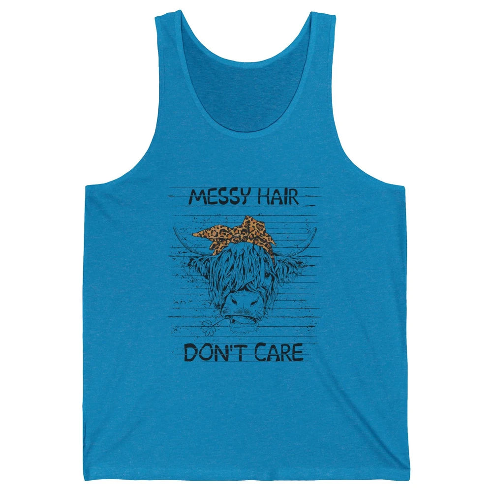 Highland Cow Leopard Bandana Messy Hair Don't Care Western Unisex Jersey Tank