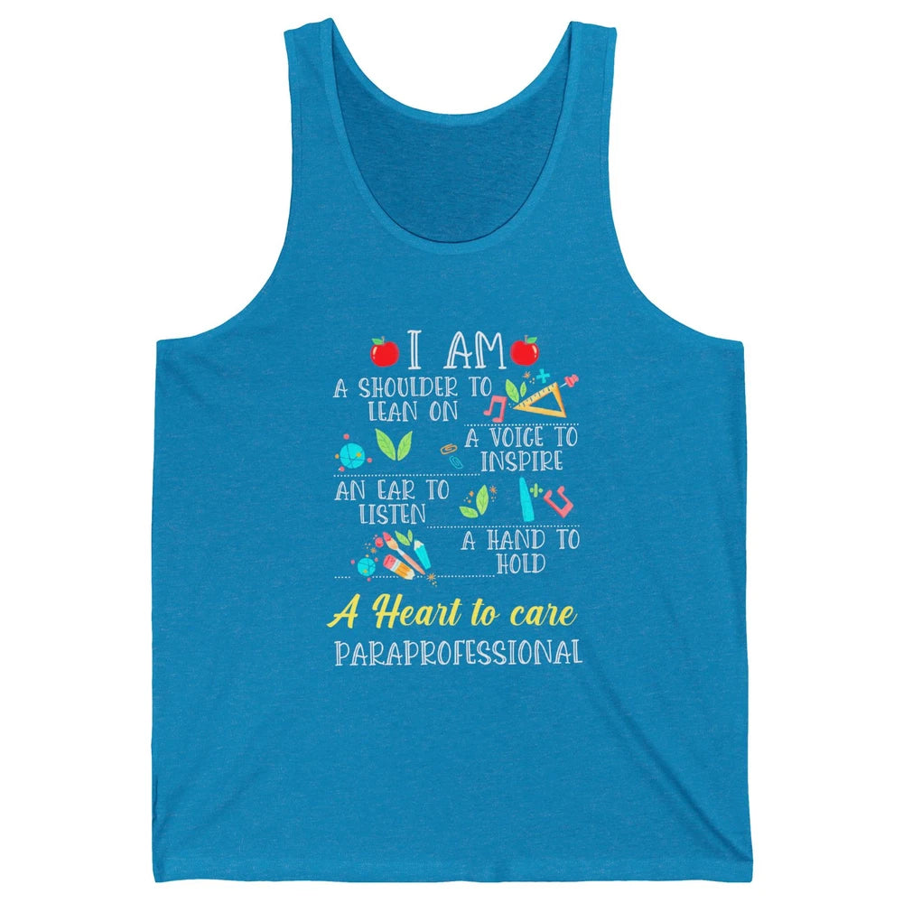 Paraprofessional Shoulder To Lean On Heart To Care Para Life Unisex Jersey Tank