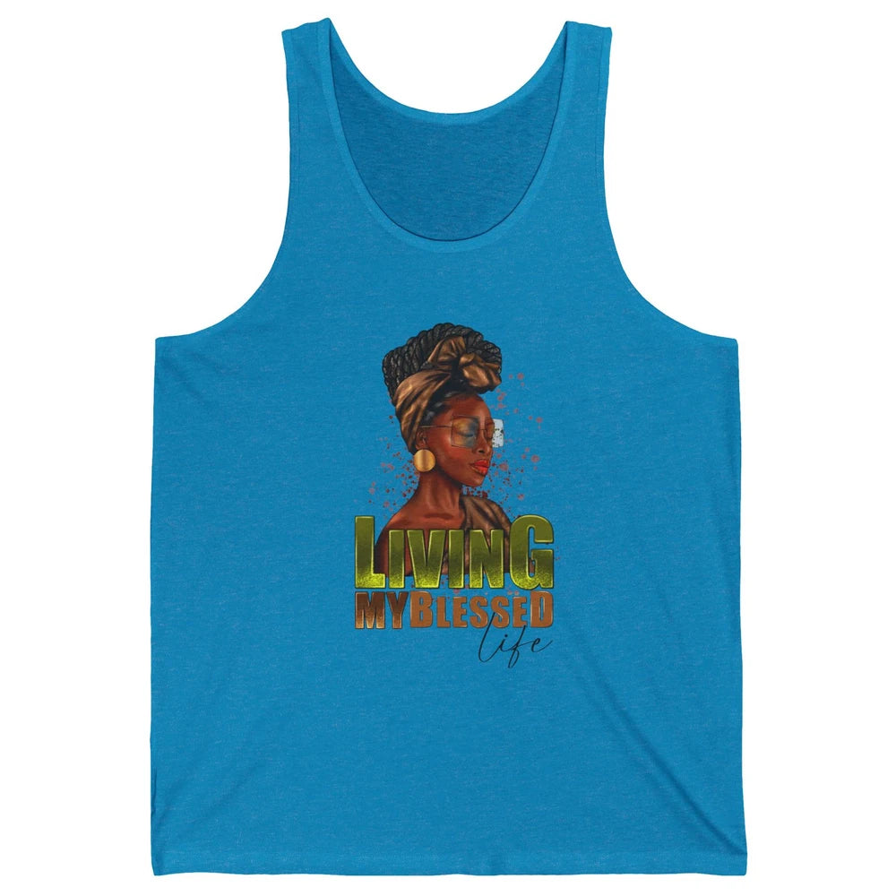 Afro Black Queen Living My Blessed Life Christian Queen Unisex Jersey Tank