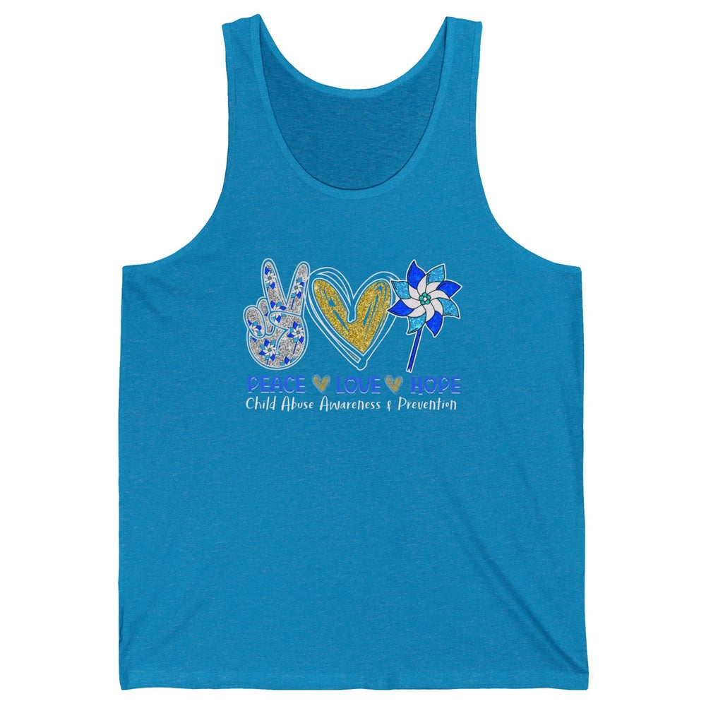 Peace Love Leopard Pinwheel Child Abuse Prevention Month Unisex Jersey Tank