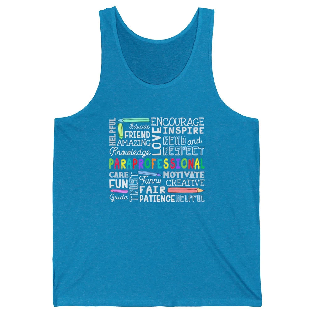 Paraprofessional Word Typography Encourage Inspire Para Life Unisex Jersey Tank