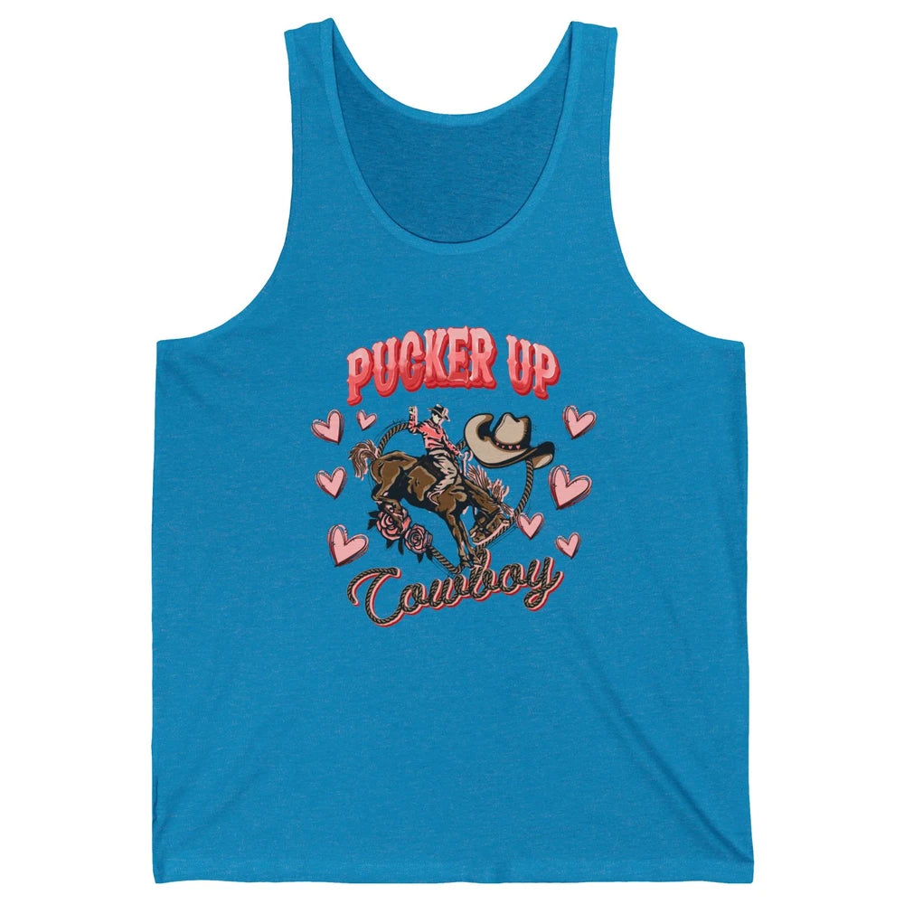 Retro Cowboy Horsing Pucker Up Cowboy Western Valentines Day Unisex Jersey Tank