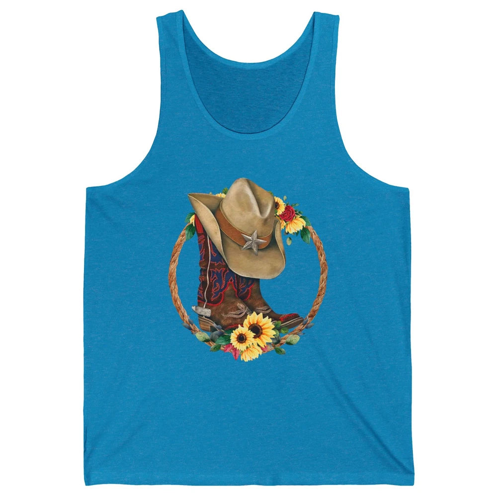 Retro Cowboy Boots Sunflower Let's Go Girls Western Cowgirls Unisex Jersey Tank