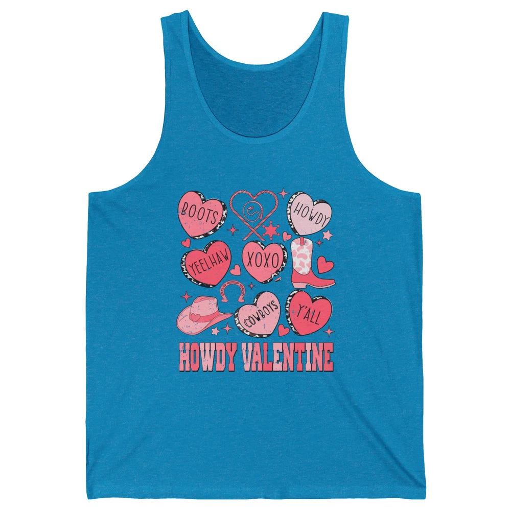Retro Candy Heart Howdy Valentine Cowgirl Western Country Unisex Jersey Tank