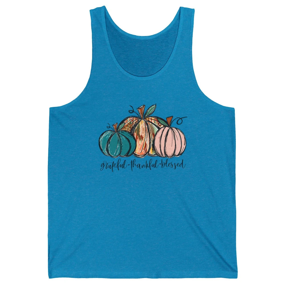 Grateful Thankful Blessed Doodle Pumpkin Fall Thanksgiving Unisex Jersey Tank