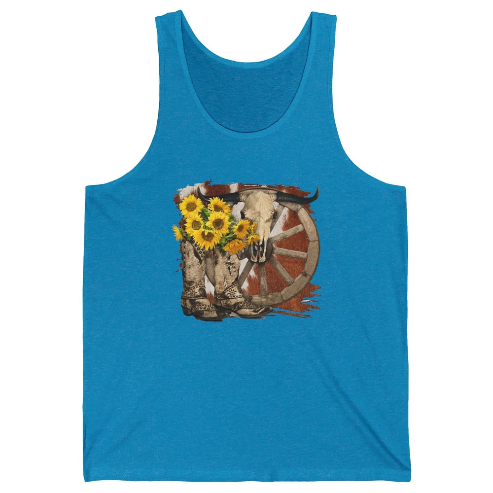 Retro Sunflower Cowgirl Boots Cow Skull Western Country Girl Unisex Jersey Tank