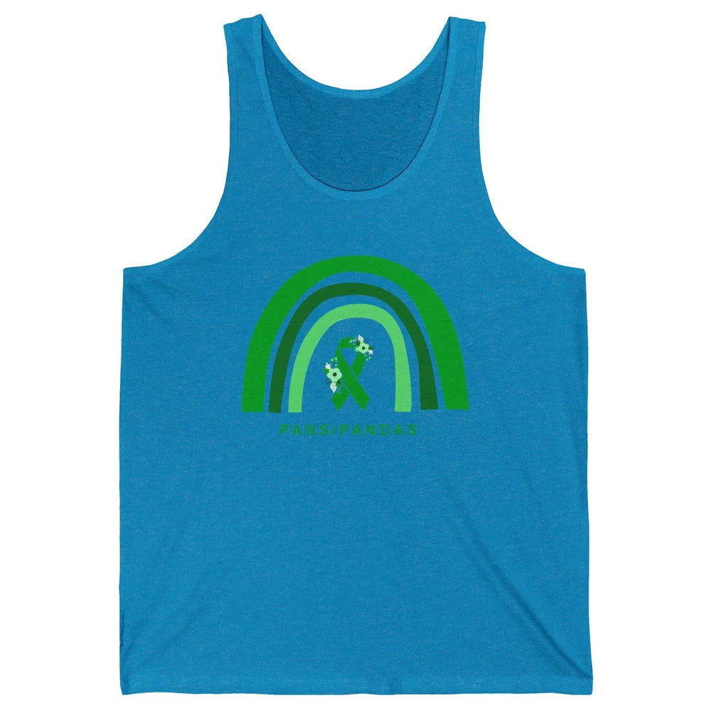 PANS/PANDAS Awareness Floral Green Ribbon Rainbow Pans Unisex Jersey Tank