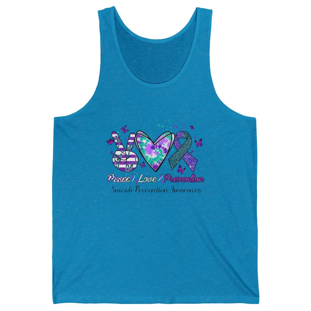 Peace Love Prevention Teal Purple Ribbon Suicide Awareness Unisex Jersey Tank
