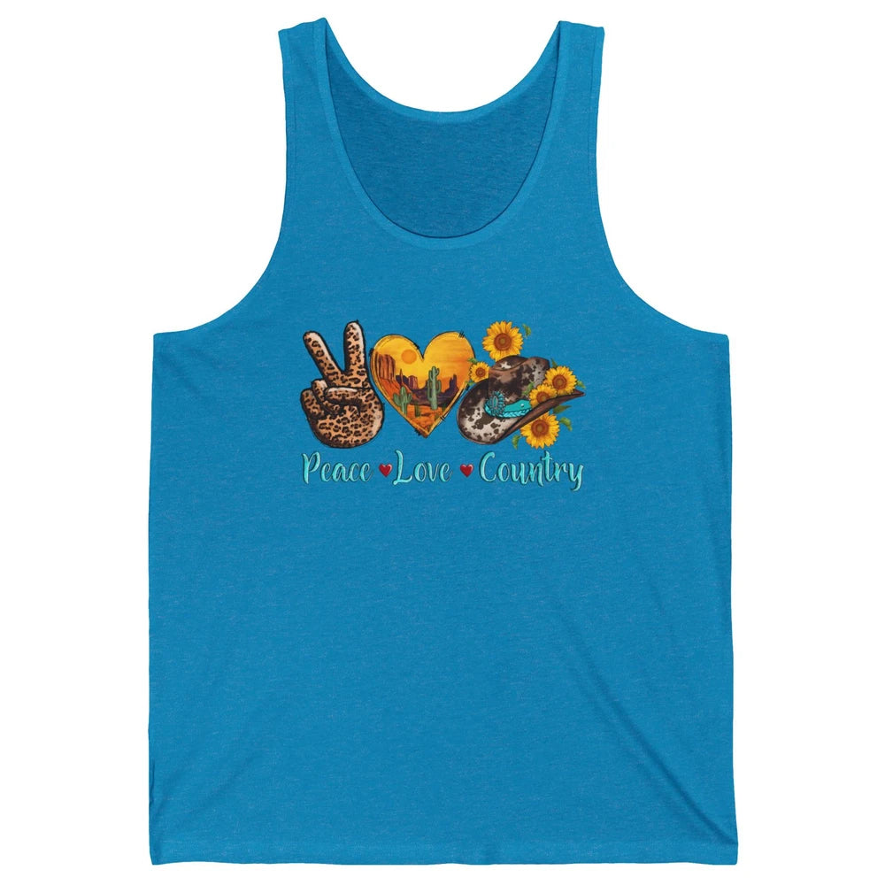 Retro Sunflower Peace Love Country Cowgirl Boots Western Unisex Jersey Tank