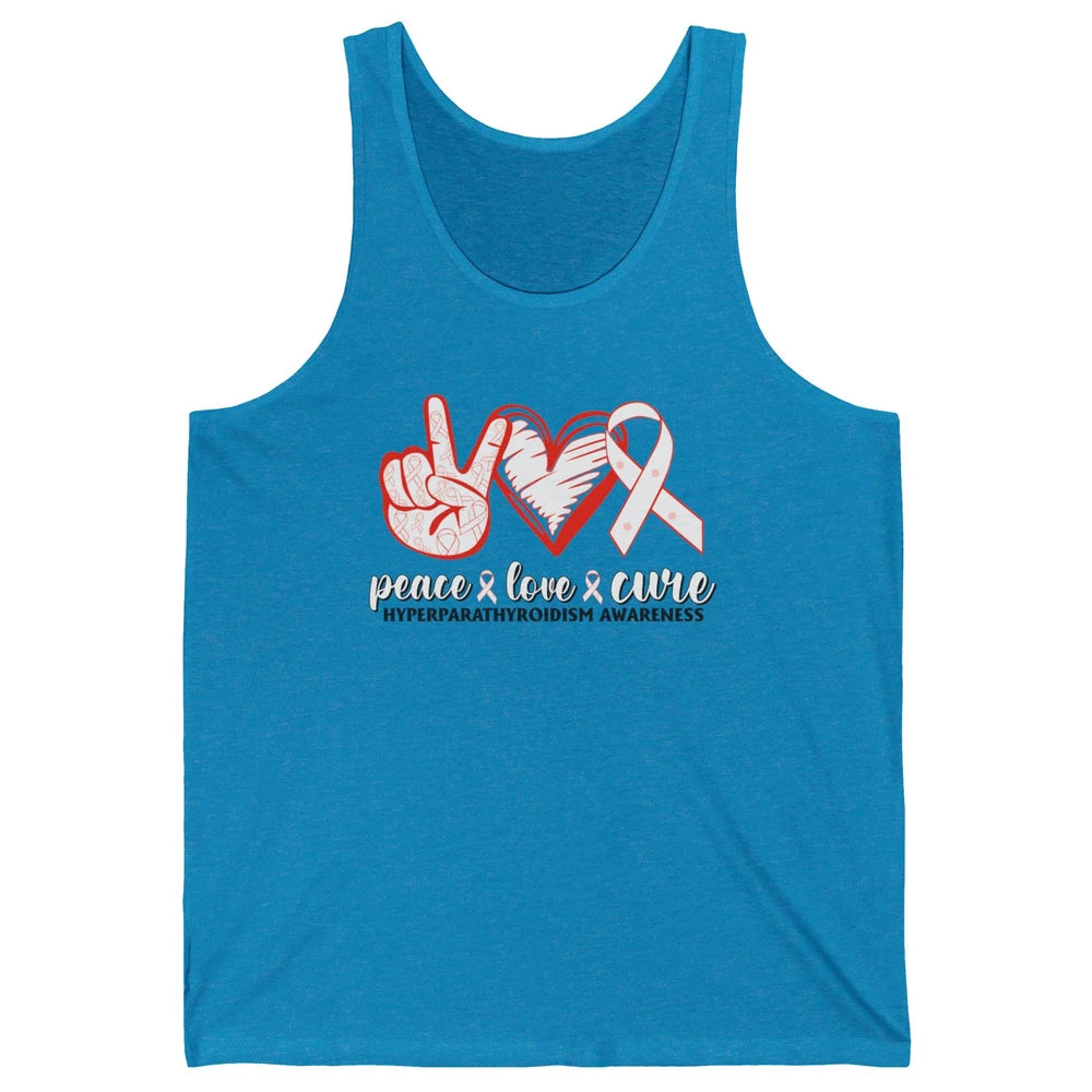 Hyperparathyroidism Awareness Red Ribbon Peace Love Cure Unisex Jersey Tank