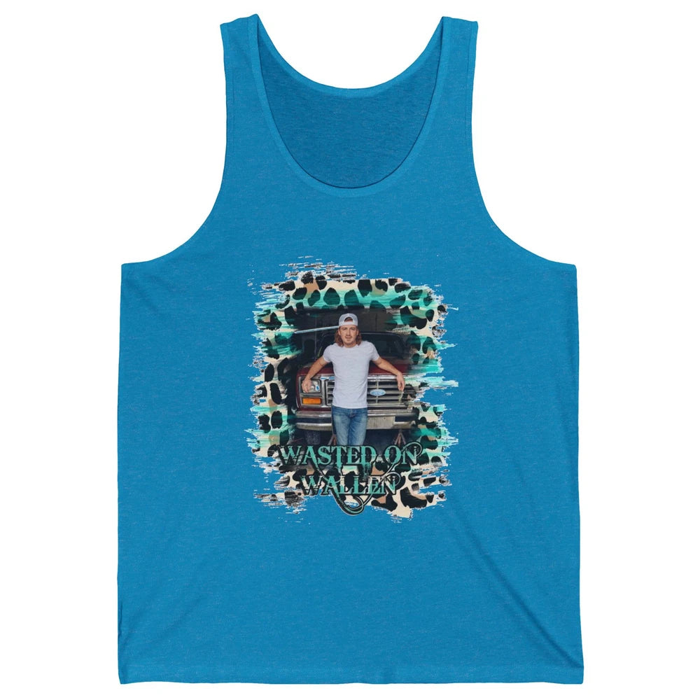 Retro Leopard Wasted On Wallen Turquoise Western Country Unisex Jersey Tank