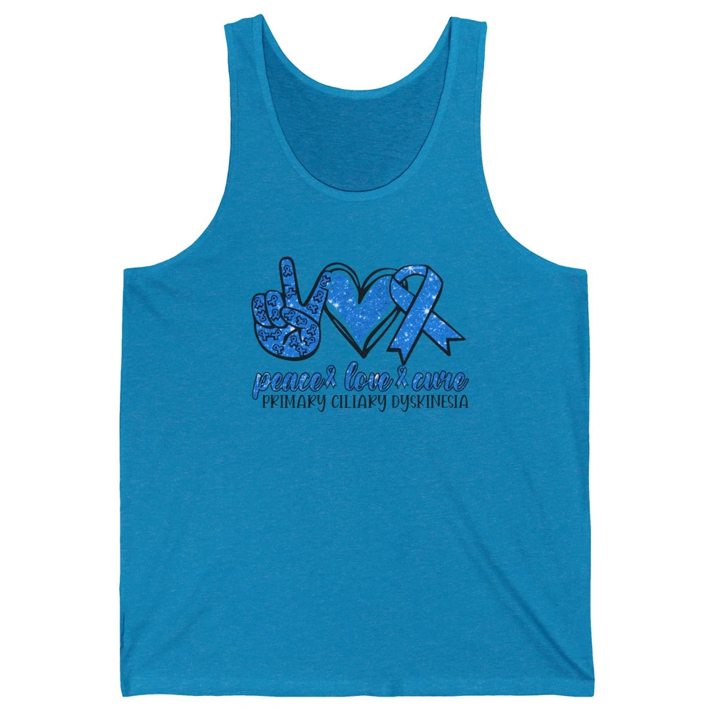 Primary Ciliary Dyskinesia Peace Love Cure Blue Ribbon Unisex Jersey Tank