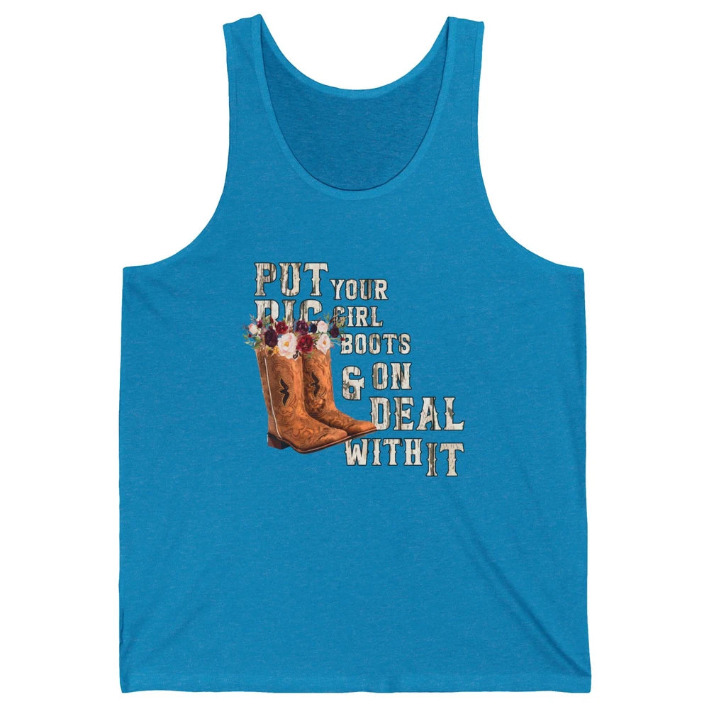 Retro Floral Put Cowgirl Boots On Western Country Cowboy Unisex Jersey Tank