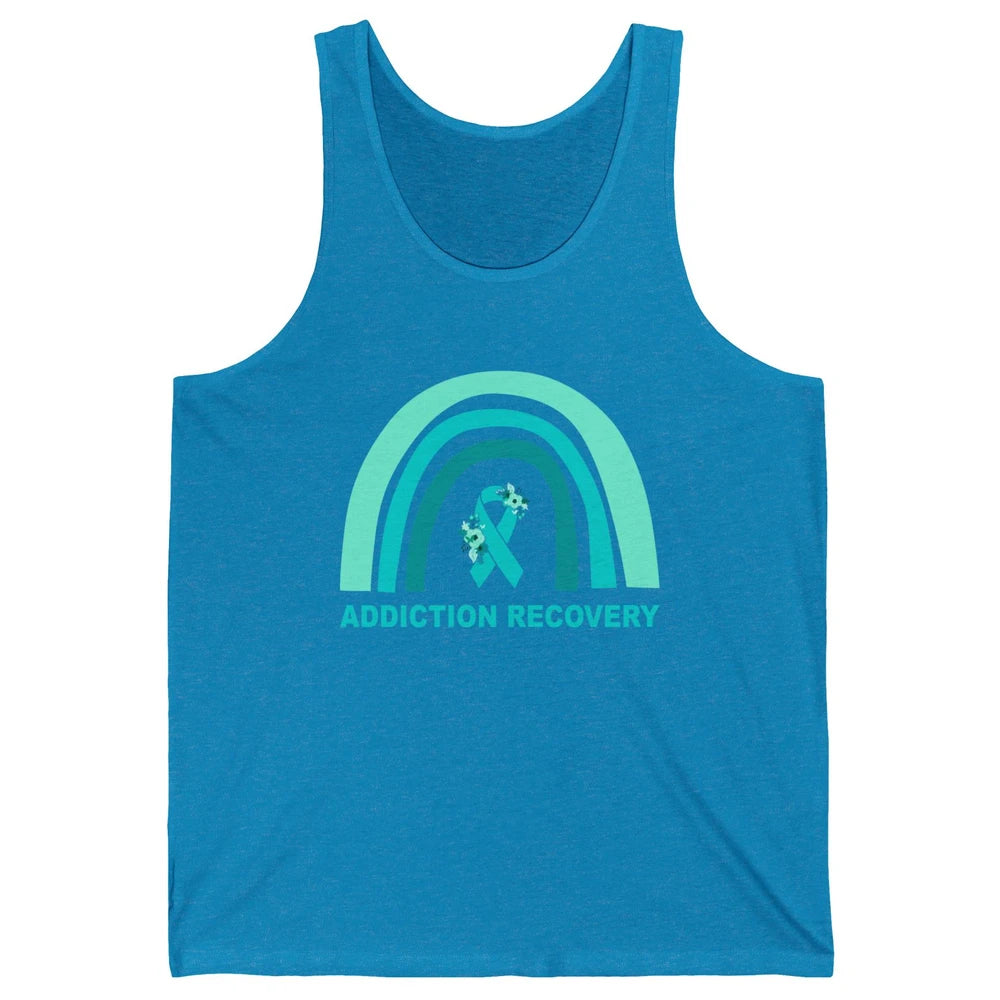 Addiction Recovery Awareness Floral Teal Ribbon Rainbow Unisex Jersey Tank