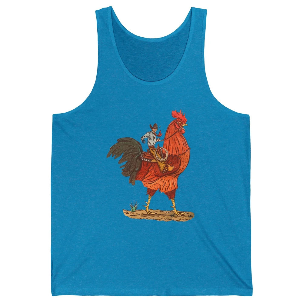 Retro Cowboy Riding Rooster Funny Western Country Cowboy Unisex Jersey Tank