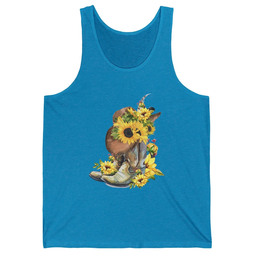 Retro Cowboy Boots Sunflower Let's Go Girls Western Cowgirls Unisex Jersey Tank