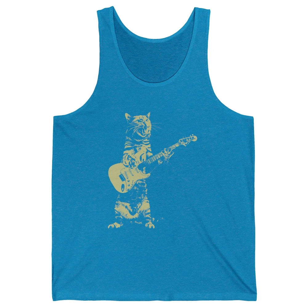 Retro Cat Playing Guitar Cat Guitarist Music Lovers Cat Mom Unisex Jersey Tank
