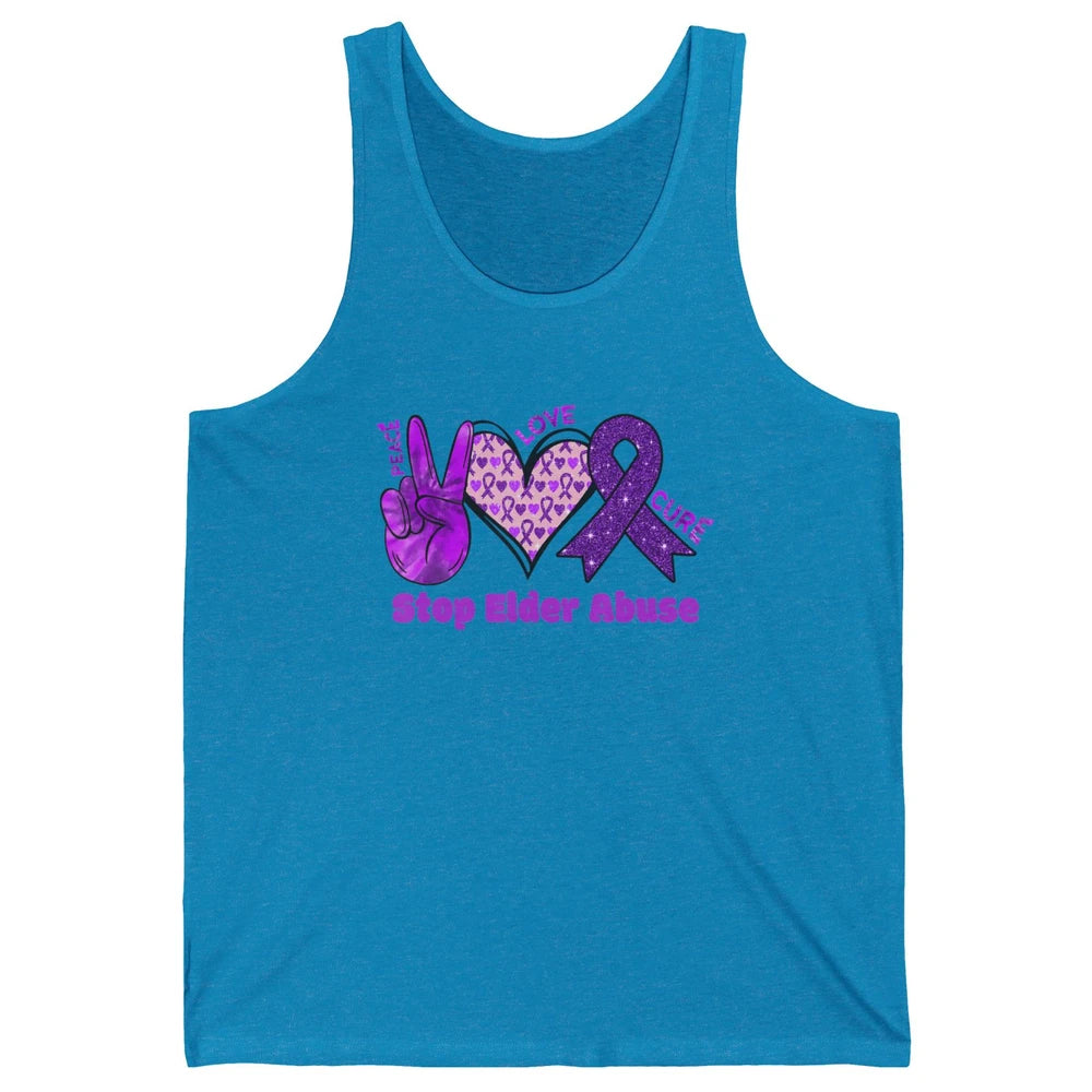 Peace Love Hope Heart Purple Ribbon Elder Abuse Awareness Unisex Jersey Tank