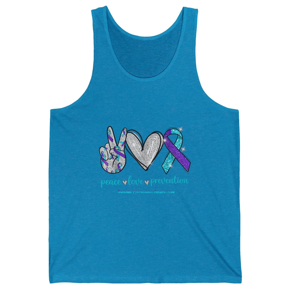 Peace Love Teal Purple Ribbon Suicide Prevention Awareness Unisex Jersey Tank