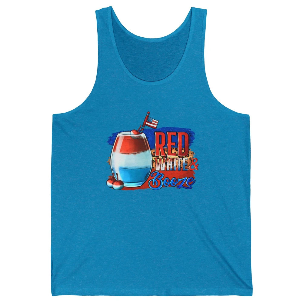 Red White & Booze Leopard US Flag 4th of July American Booze Unisex Jersey Tank