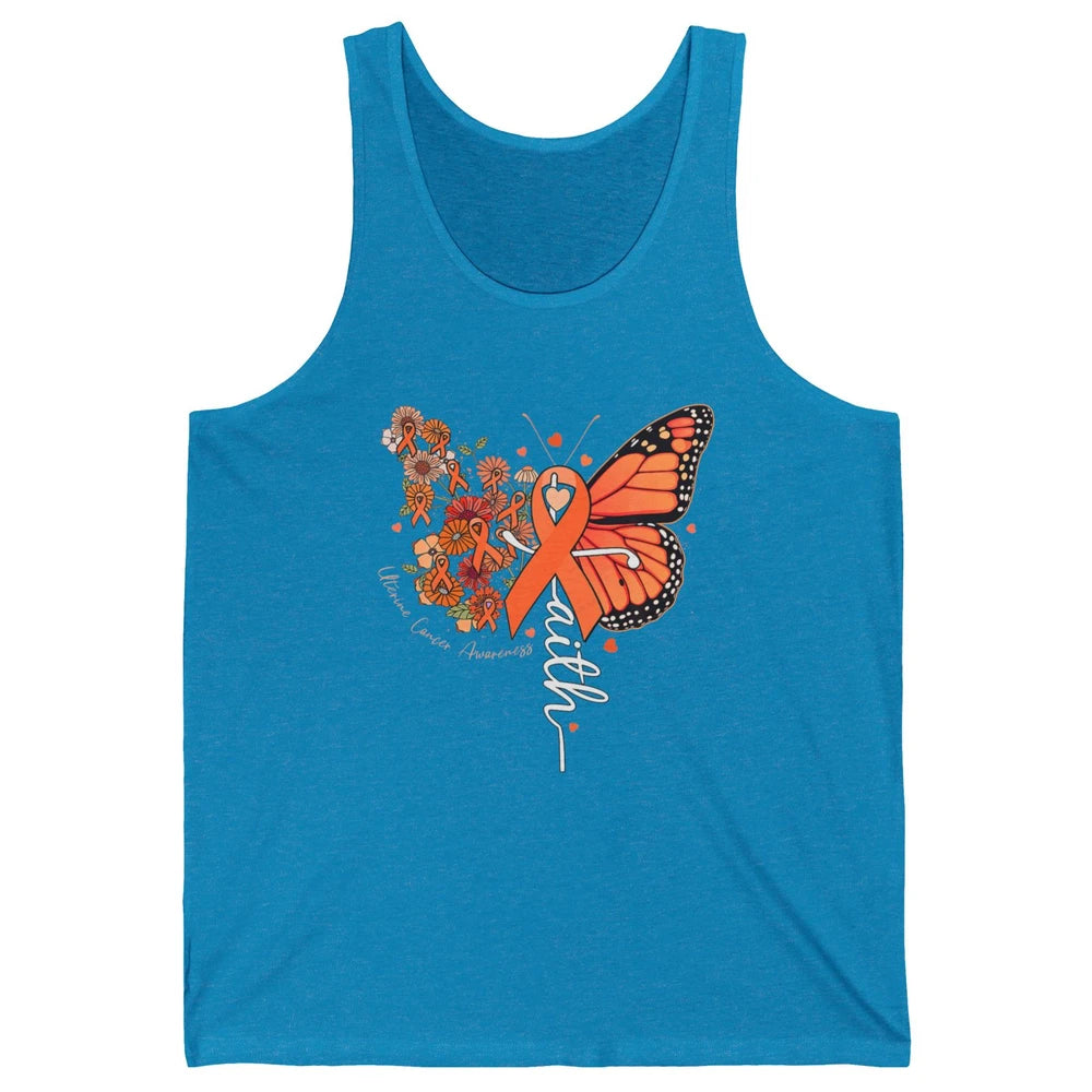 Peach Floral Butterfly Cross Faith Uterine Cancer Awareness Unisex Jersey Tank