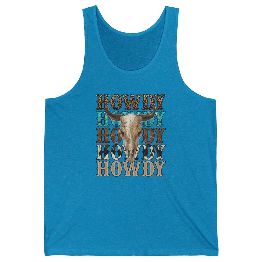 Retro Howdy Bull Skull Rodeo Vintage Western Country Leopard Unisex Jersey Tank