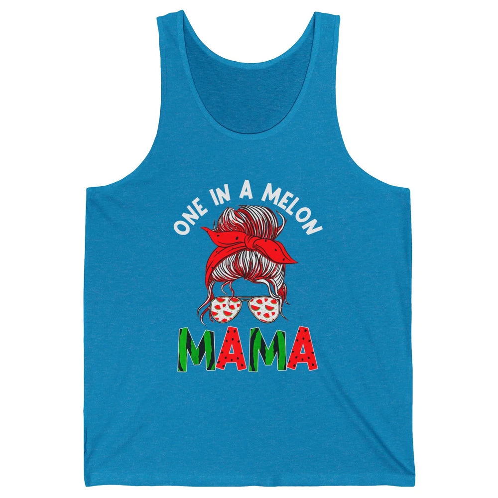 One In A Melon Mama Messy Bun Watermelon Summer Fruit Mother Unisex Jersey Tank