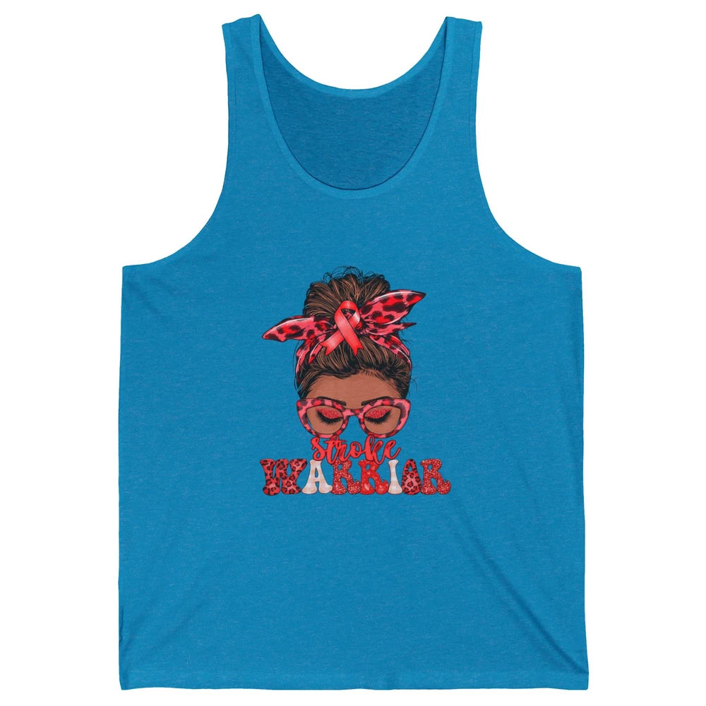 Afro Messy Hair Bun Black Women Warrior Red Stroke Awareness Unisex Jersey Tank