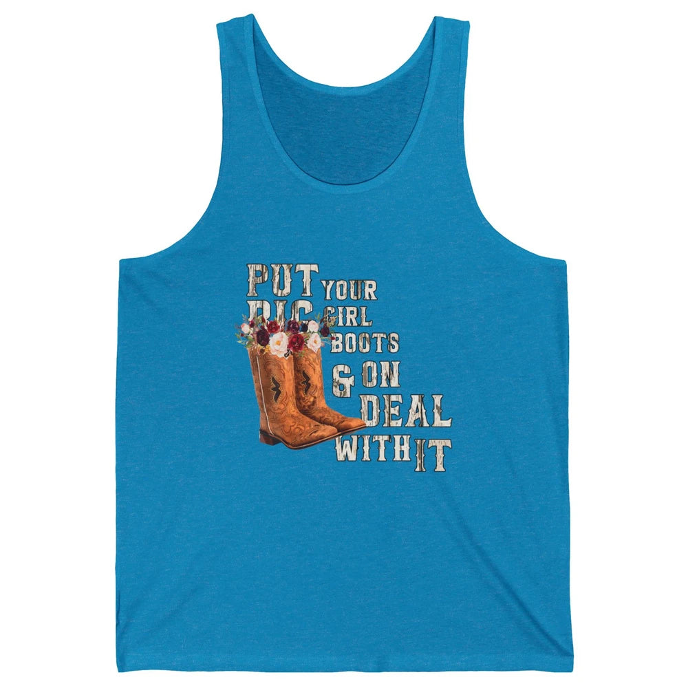 Retro Floral Cowgirl Rodeo Cowboy Boots Western Country Rose Unisex Jersey Tank