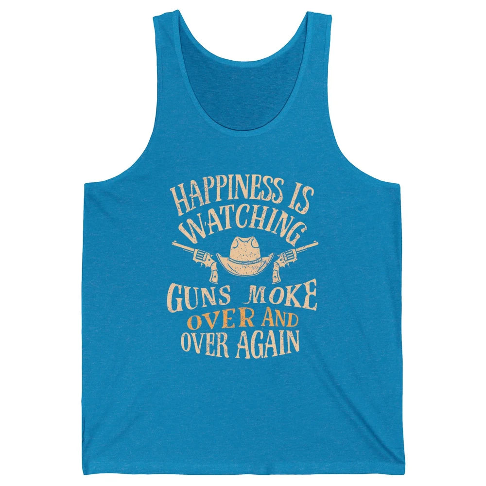 Happiness Is Watching Gunsmoke Over Retro Cowboy Hat Rodeo Howdy Western Country Unisex Jersey Tank
