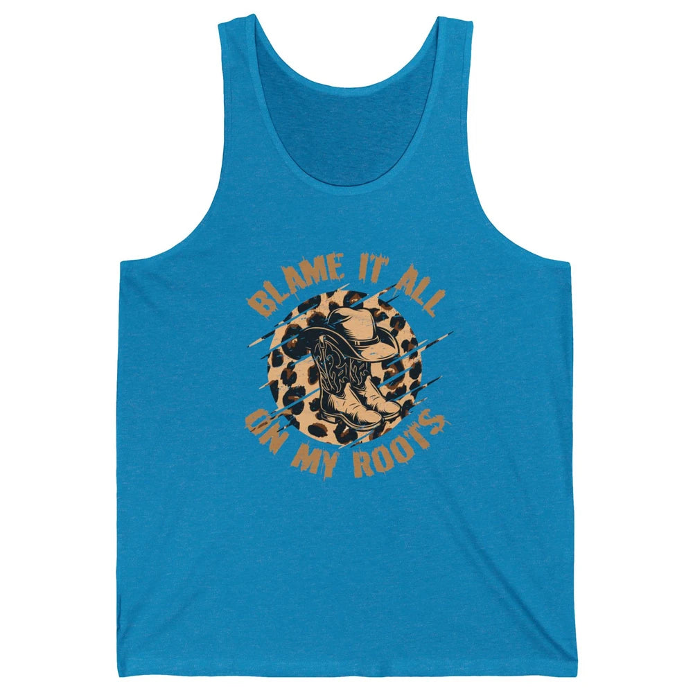 Retro Leopard Cowboy Boots Blame It On My Roots Western Girl Unisex Jersey Tank
